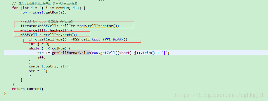 Apache POI code iterating over cells and checking null values and CellType