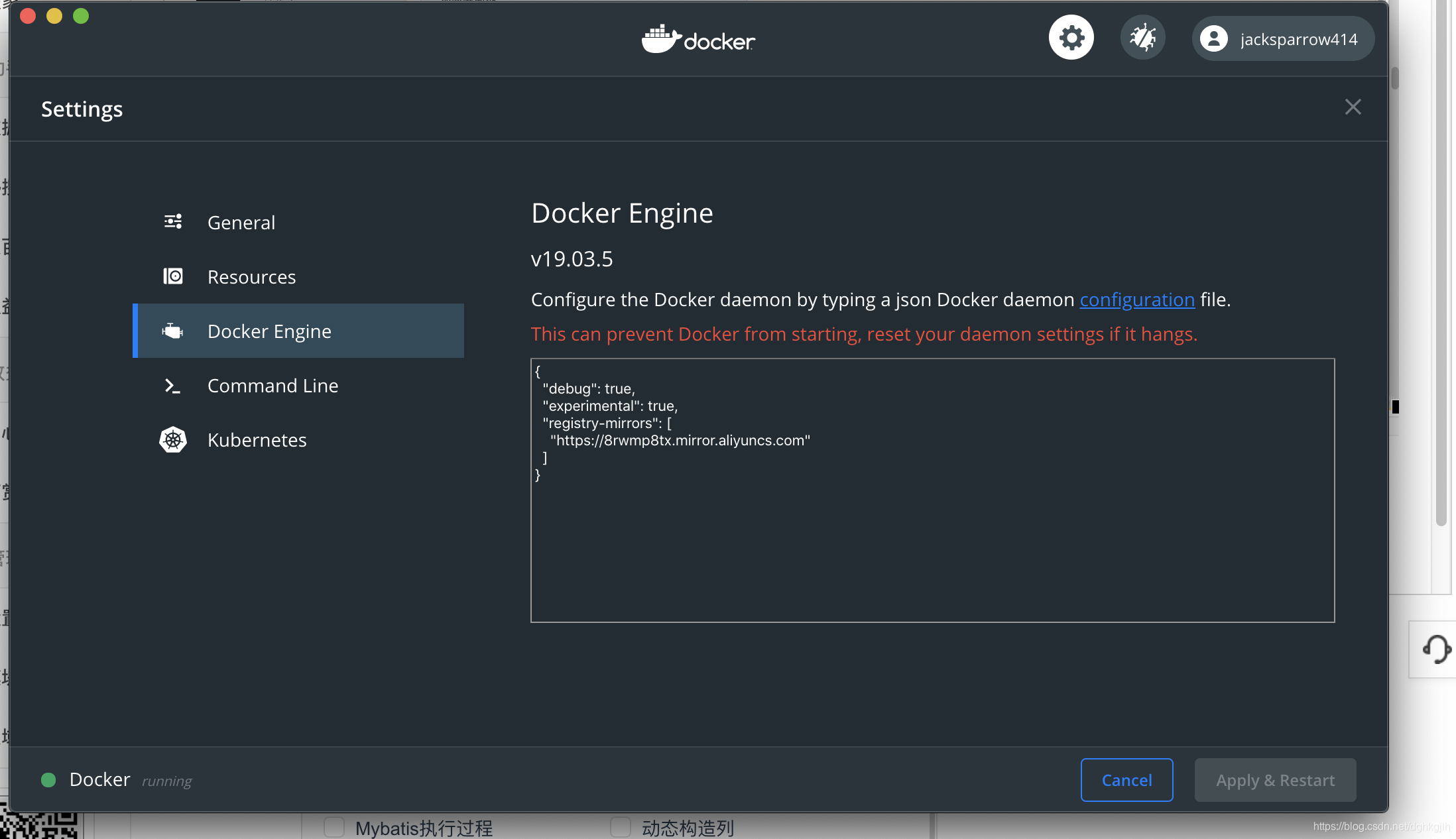 registry-mirrors configuration in Docker Desktop Docker Engine settings