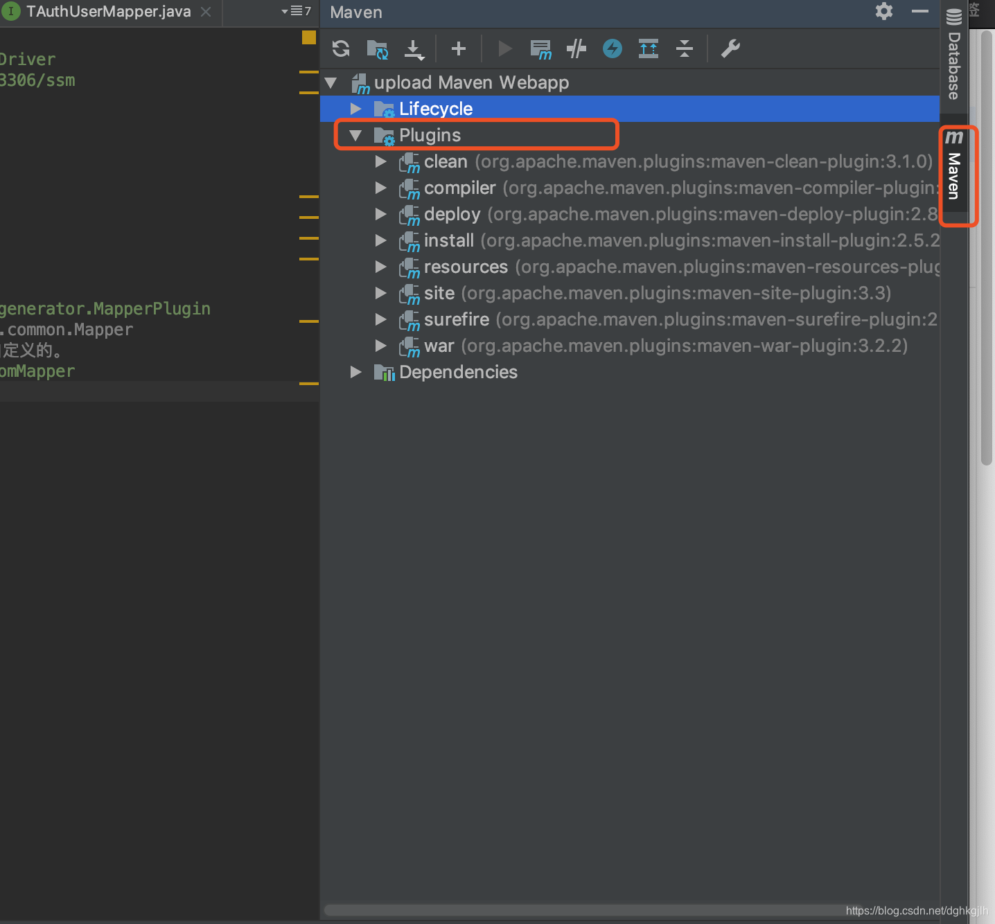 Plugins node in the IDEA Maven panel used to check for the Generator plugin
