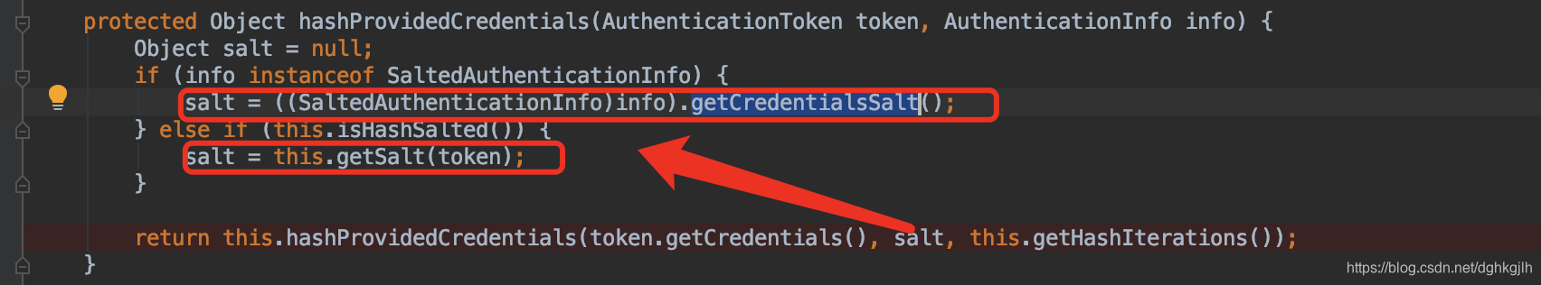 HashedCredentialsMatcher.hashProvidedCredentials 读取身份信息中的盐值