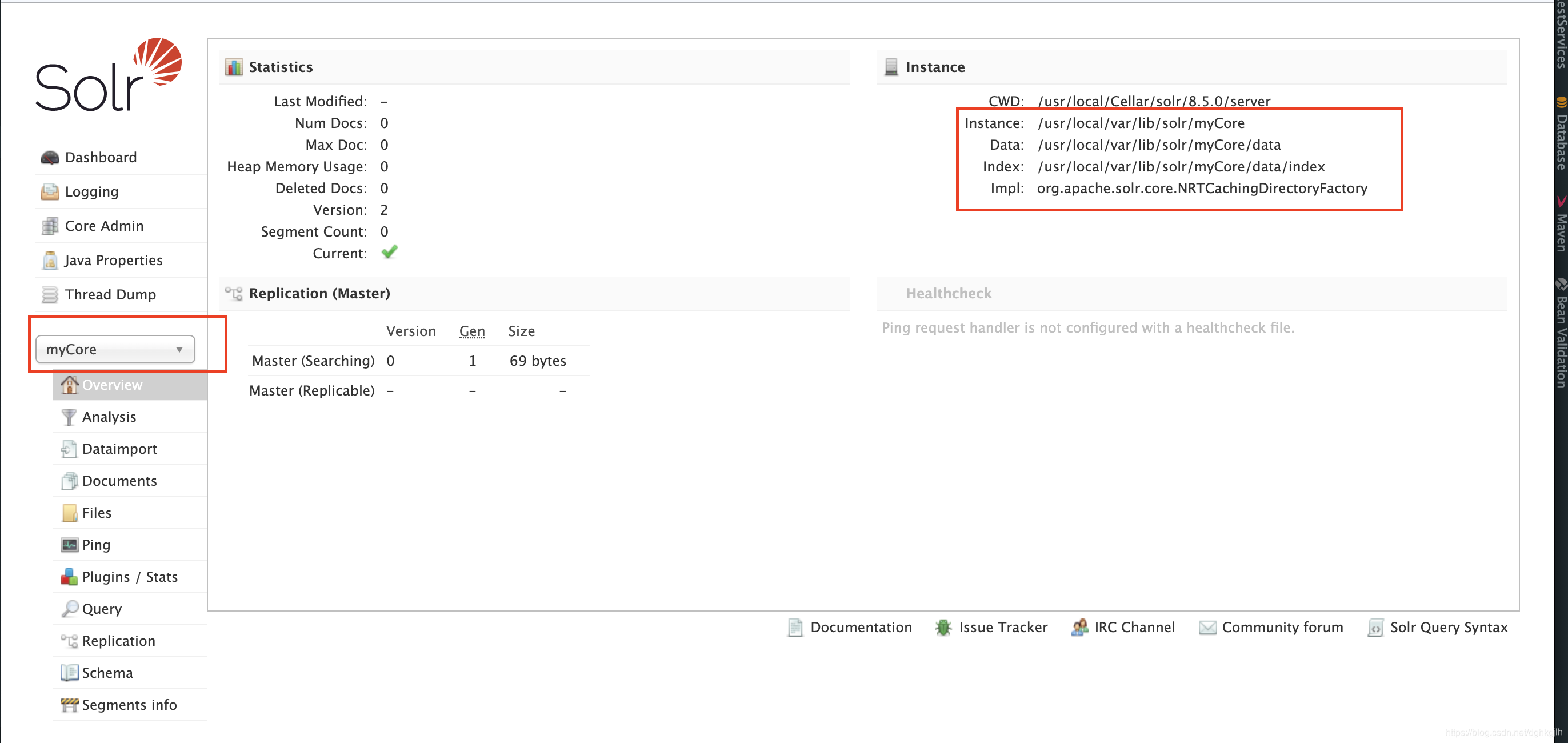 Solr Core Admin 显示新建 core 的目录与状态