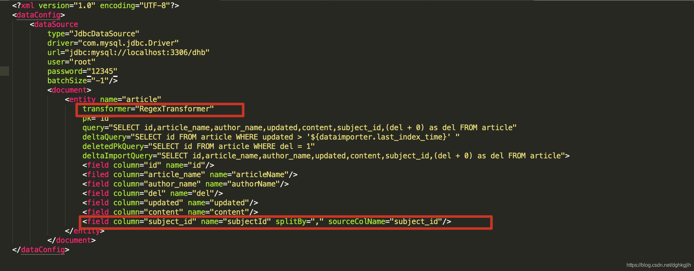 Solr DataImport 配置 RegexTransformer,将逗号分隔值拆成多值字段