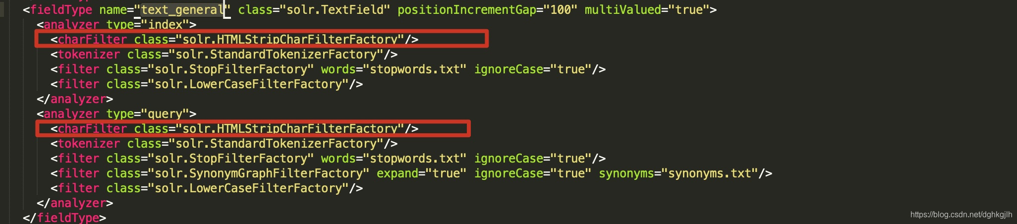 Solr text_general 分析器在 tokenizer 前配置 HTMLStripCharFilterFactory