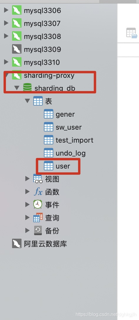Navicat 通过 ShardingProxy 展示合并后的逻辑 user 表
