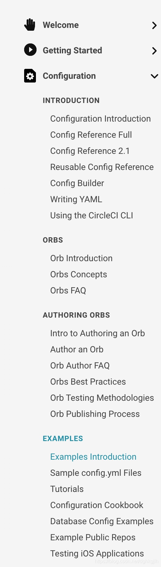 Configuration examples listed in the CircleCI documentation