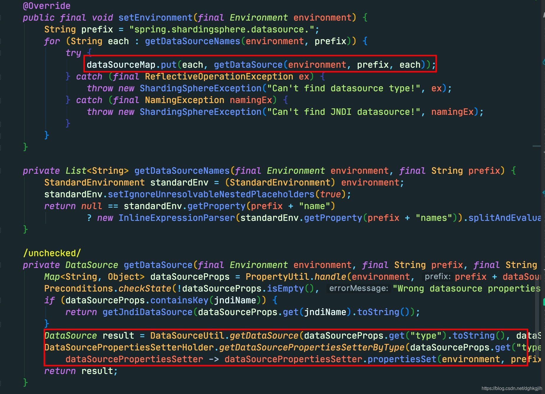 SpringBootConfiguration.setEnvironment reading and storing data source configuration
