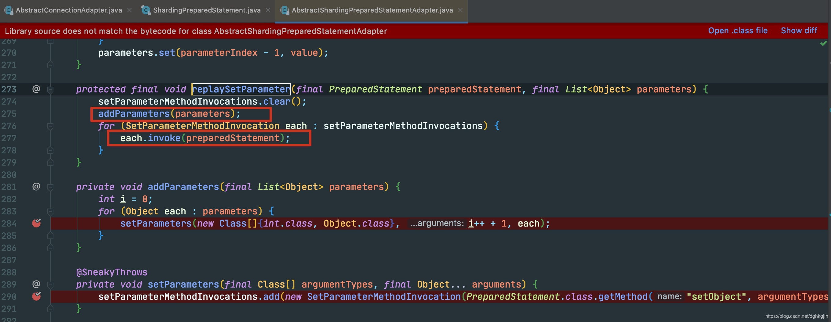 setParametersForStatements applying stored parameters to actual statements through reflection