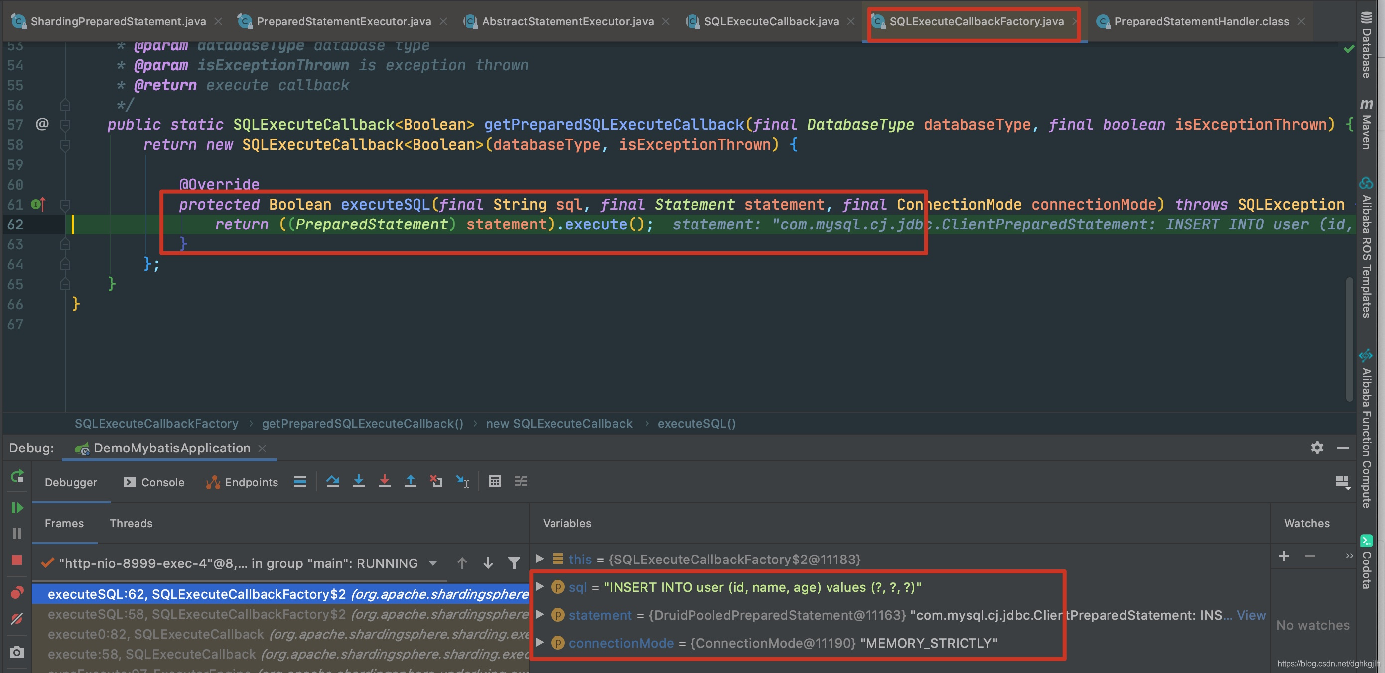 SQLExecuteCallback executing SQL with an actual PreparedStatement