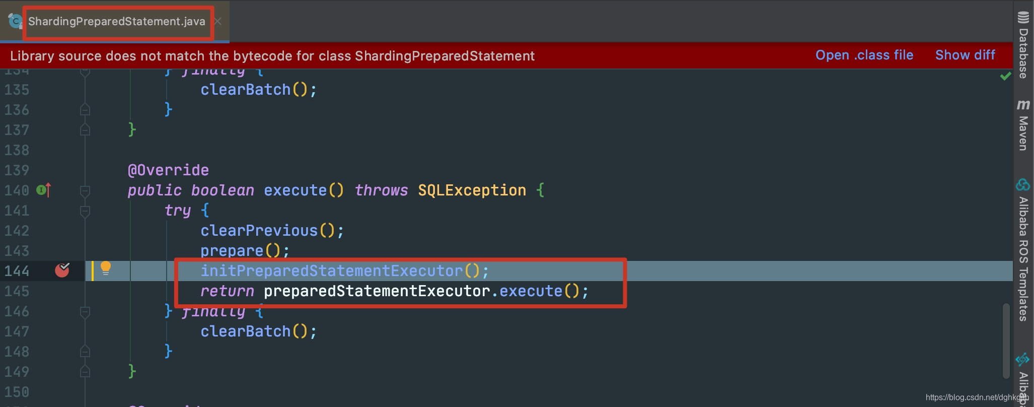 ShardingPreparedStatement.execute preparing and executing SQL, then clearing state