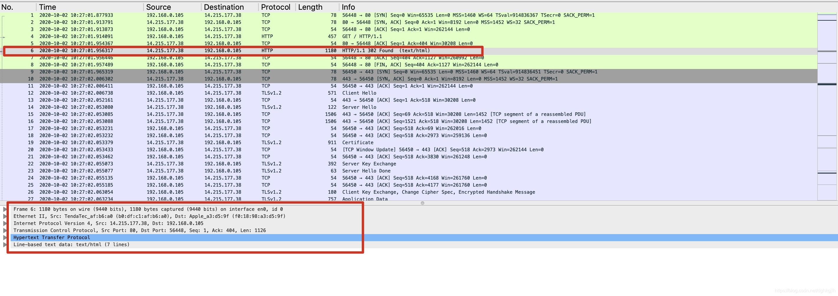Wireshark 报文详情展示 Frame、Ethernet、IP、TCP、HTTP 各层