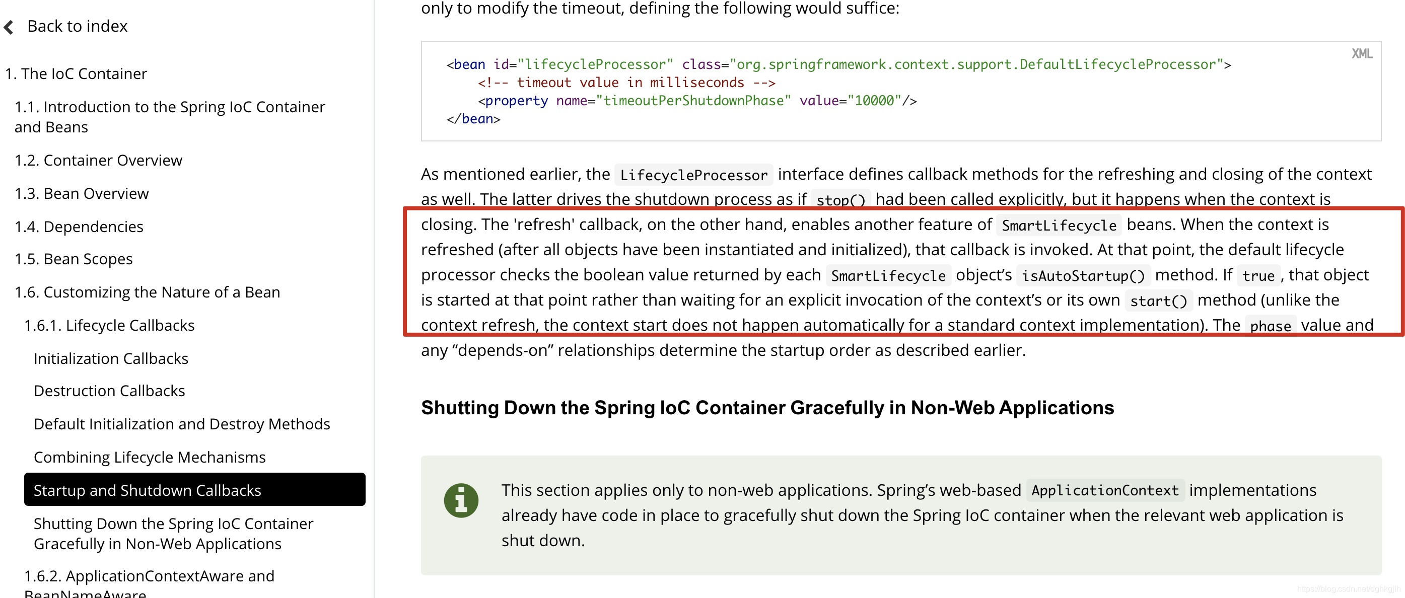 Spring 文档说明 SmartLifecycle 在容器初始化后启动的机制