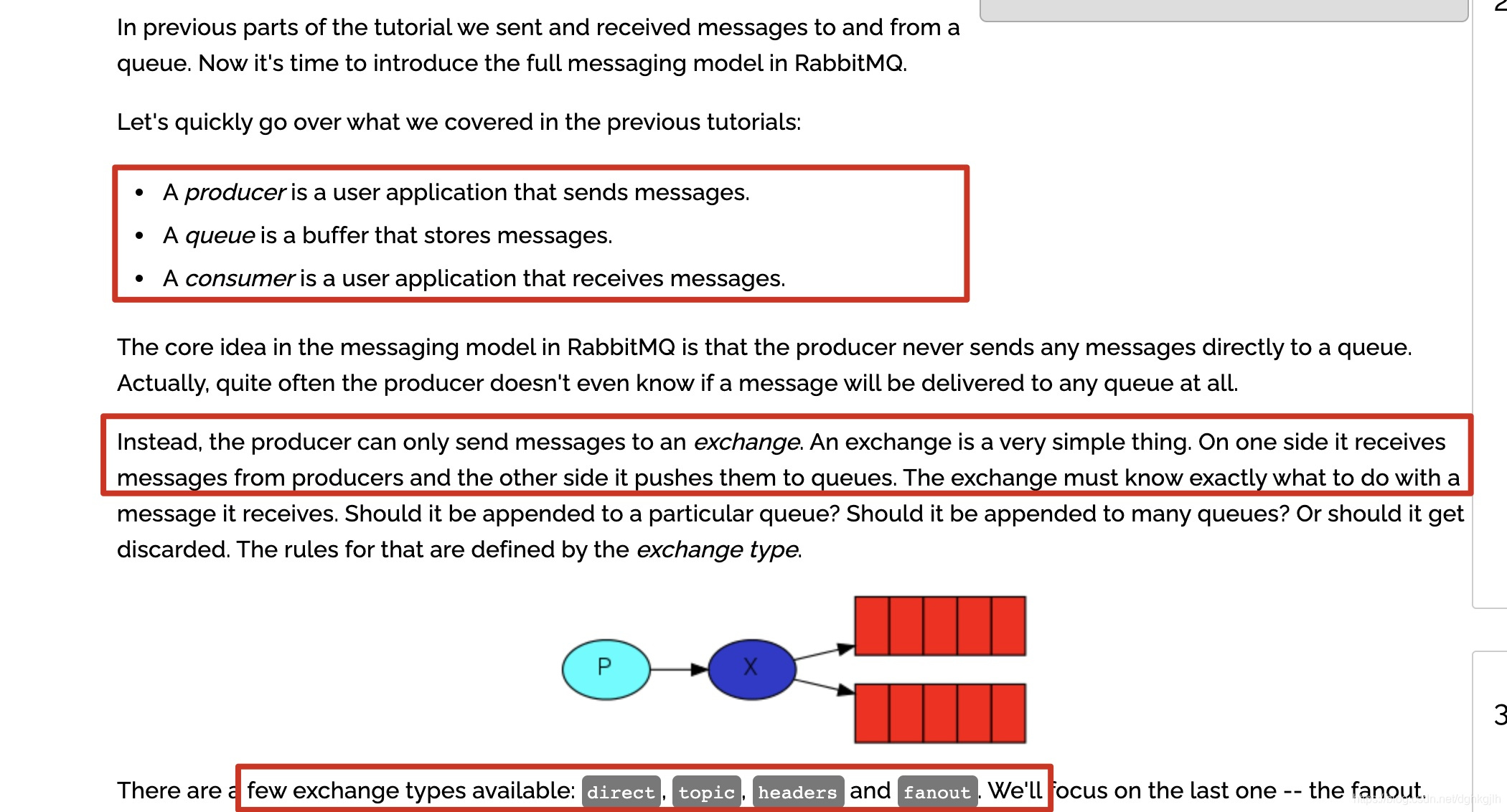 RabbitMQ 教程展示 producer、exchange、queue 和 consumer 消息模型