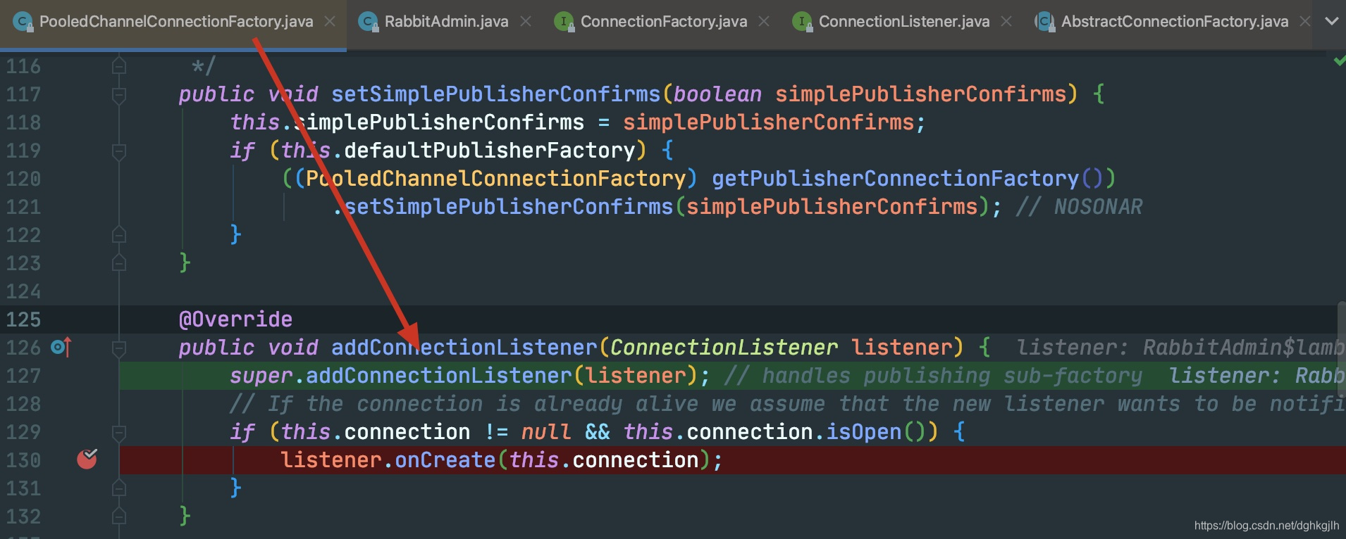 PooledChannelConnectionFactory.addConnectionListener 注册监听器的代码