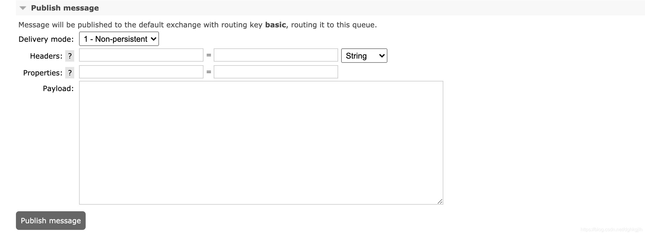 RabbitMQ 管理台手动发布消息的 properties 与 payload 表单