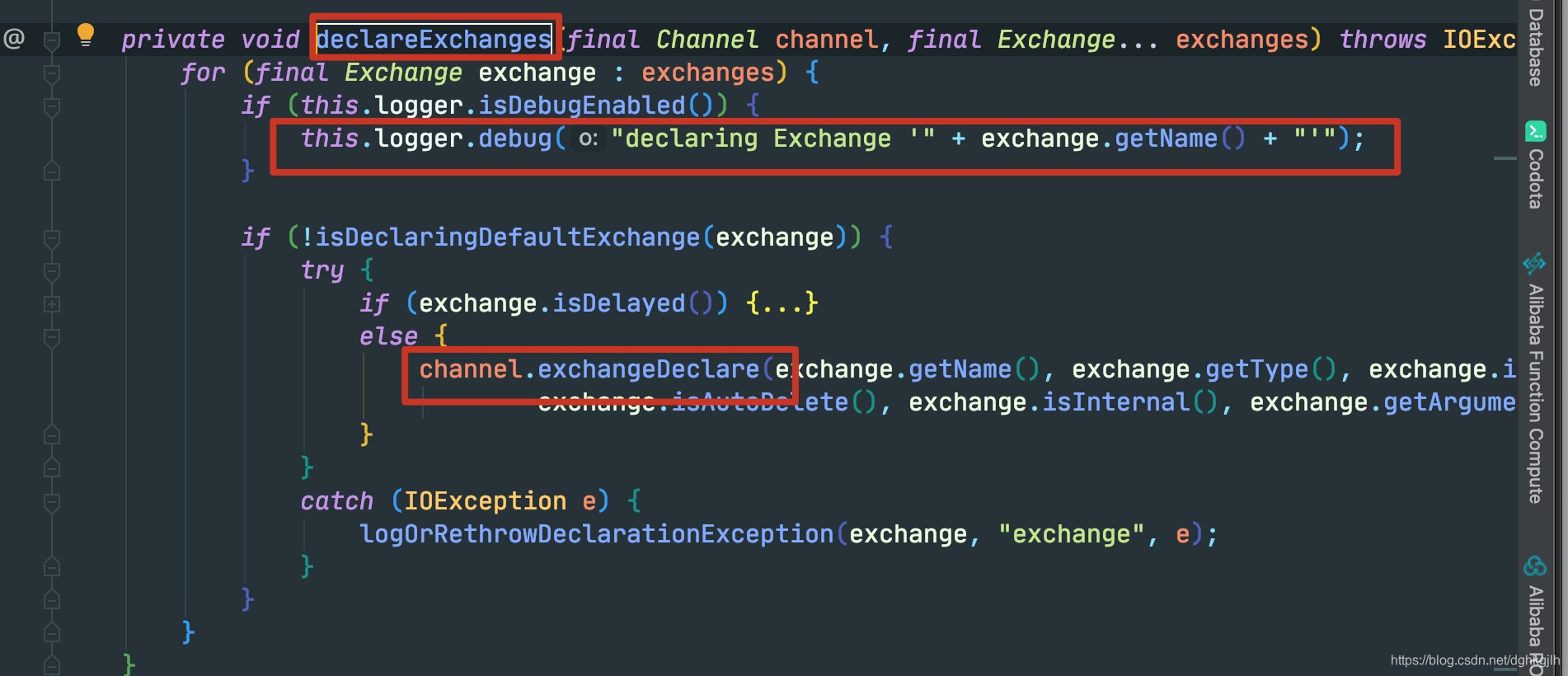 RabbitAdmin.declareExchanges 调用 channel.exchangeDeclare 声明交换机