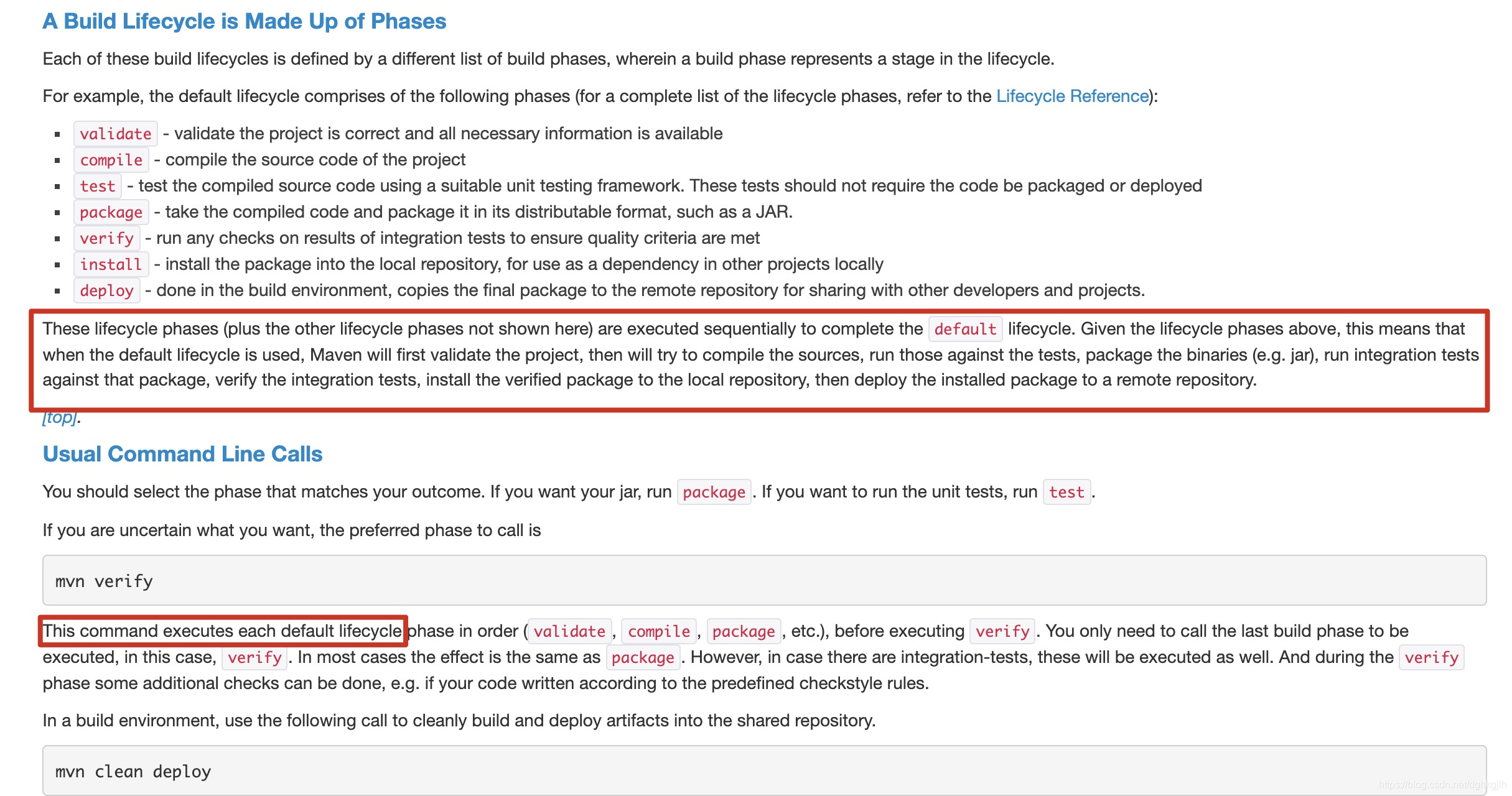 Maven documentation describing build lifecycle phases and sequential execution