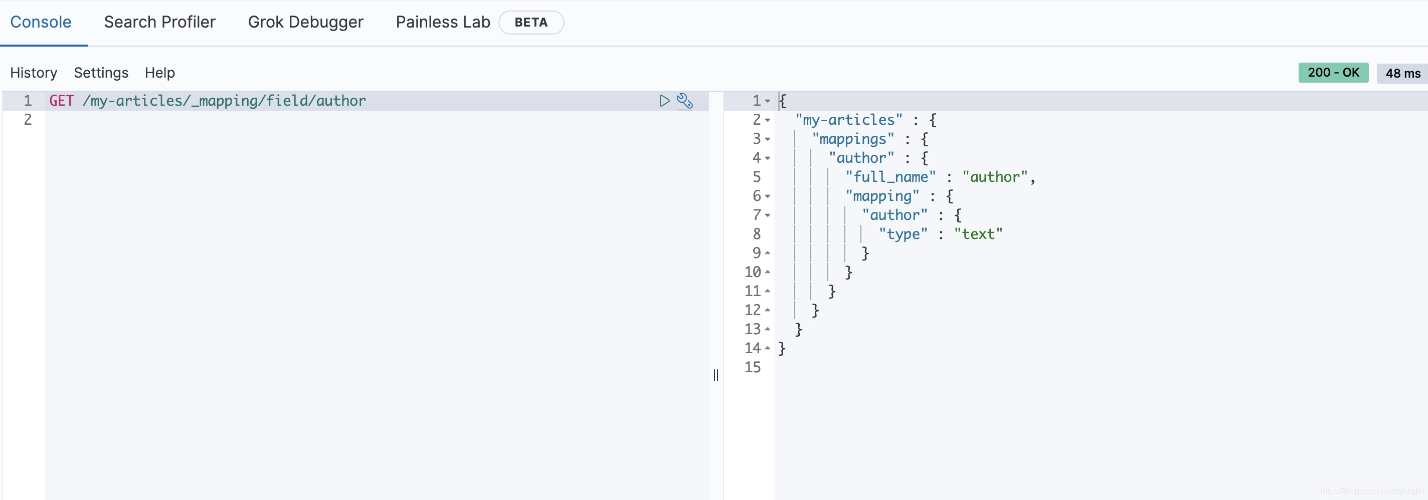 Kibana Dev Tools 返回 Elasticsearch 索引的字段映射