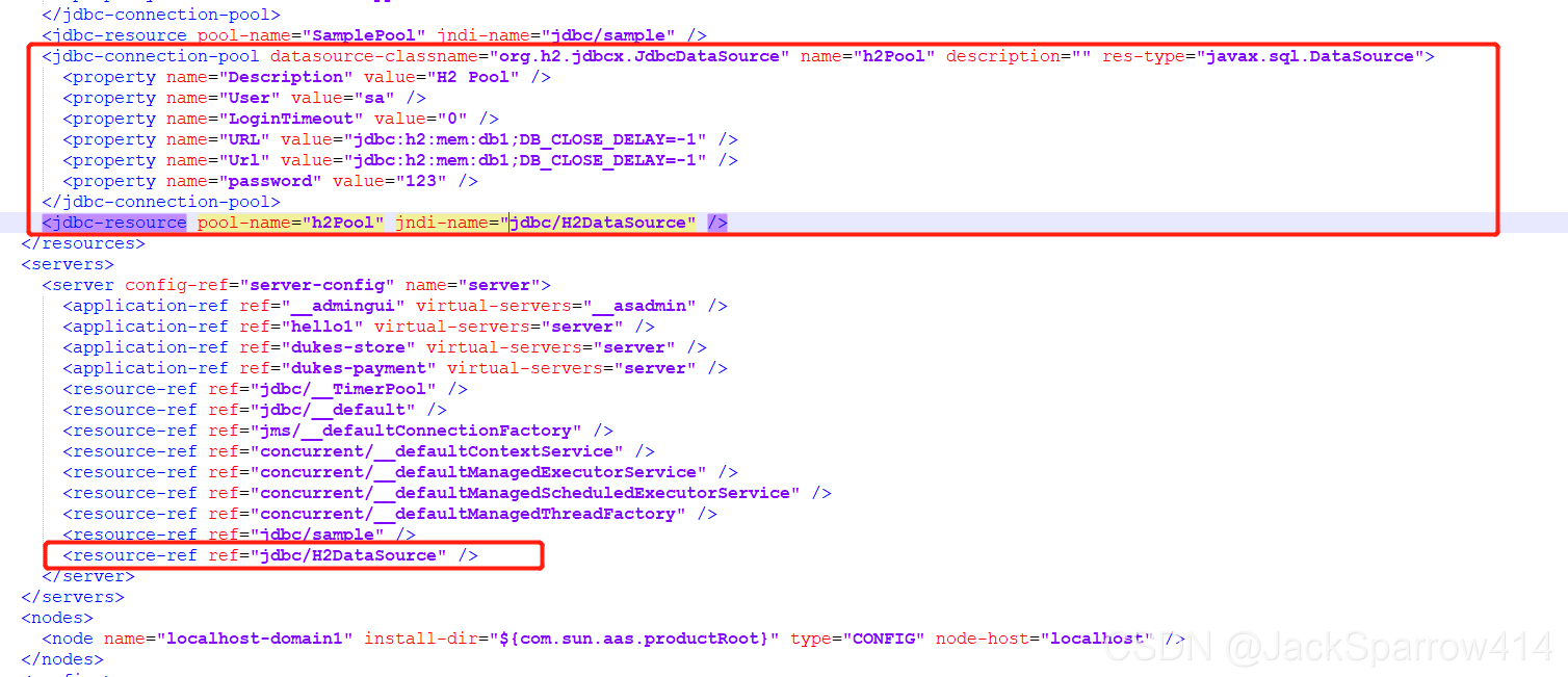 GlassFish domain.xml 中 JDBC 连接池与资源配置