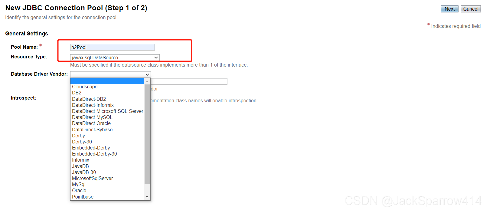 GlassFish 新建连接池时选择 javax.sql.DataSource 资源类型