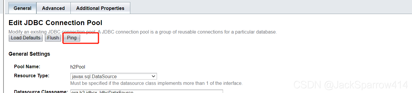 GlassFish JDBC 连接池详情中的 Ping 测试按钮