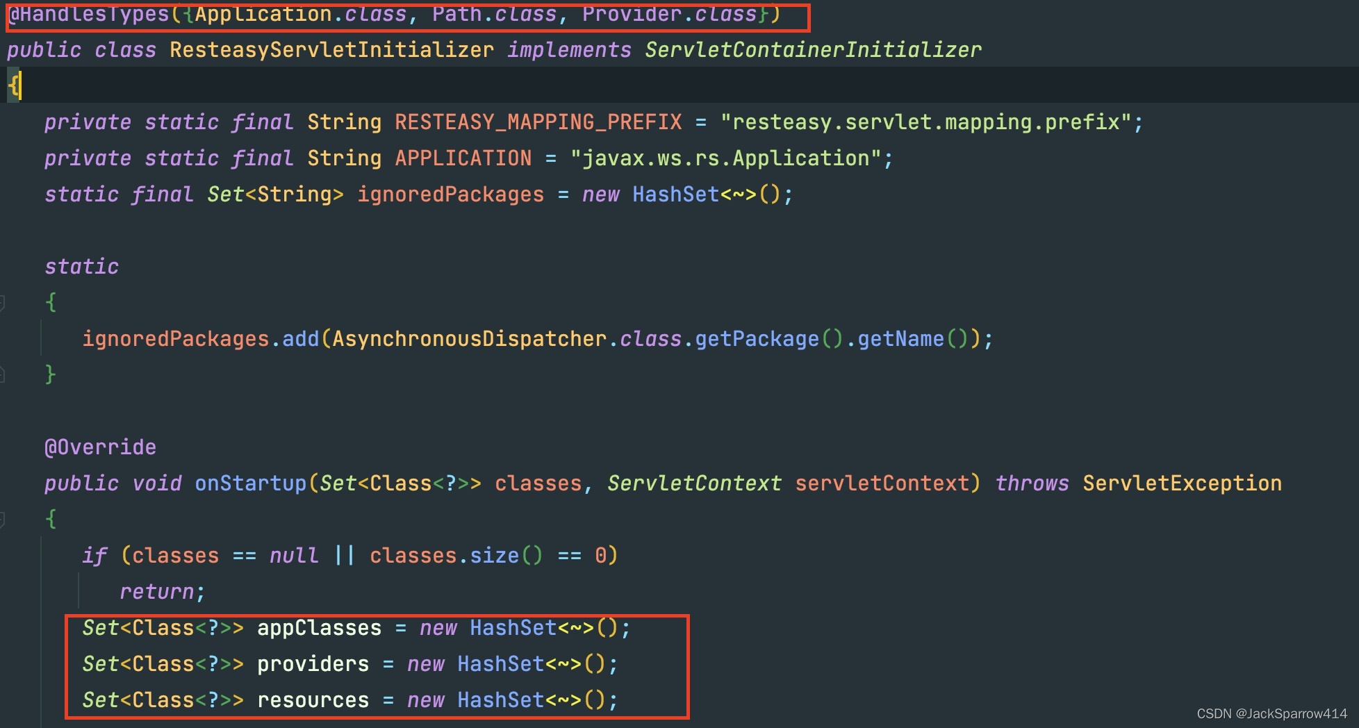 ResteasyServletInitializer.onStartup initializing application, resource, and provider collections