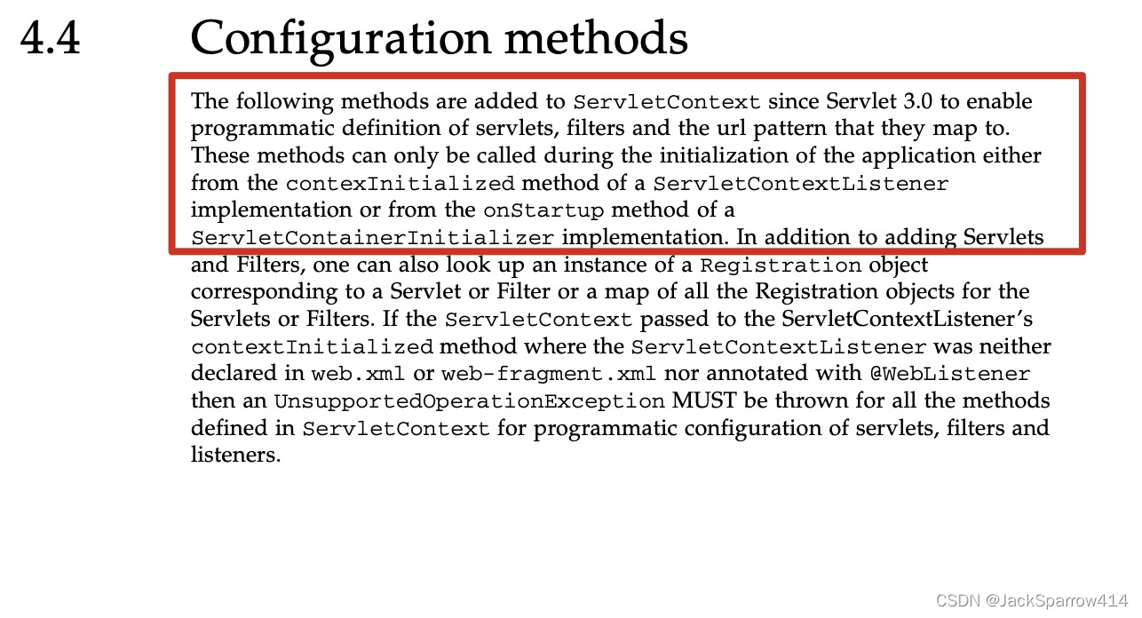 Servlet specification methods for dynamically adding Servlets, Filters, and Listeners during startup