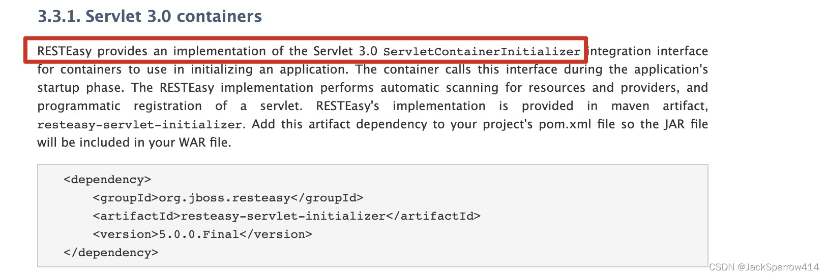 RESTEasy documentation describing application loading through ServletContainerInitializer