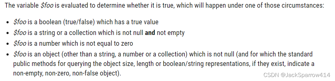 Velocity documentation listing conditions under which a variable evaluates to true