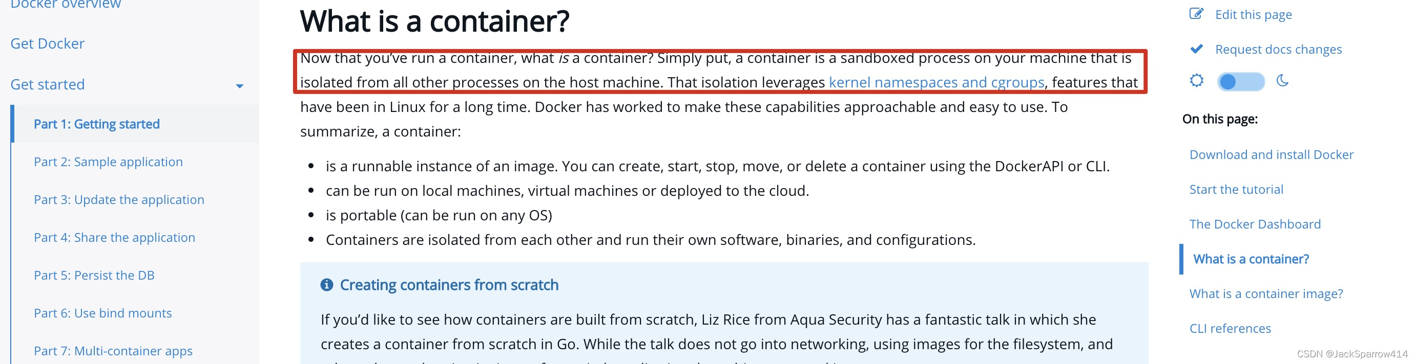Docker 文档解释容器是独立运行的进程