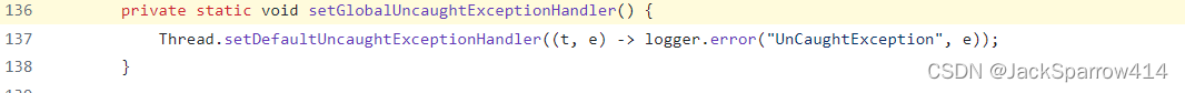 Code example logging exceptions with Thread.setDefaultUncaughtExceptionHandler