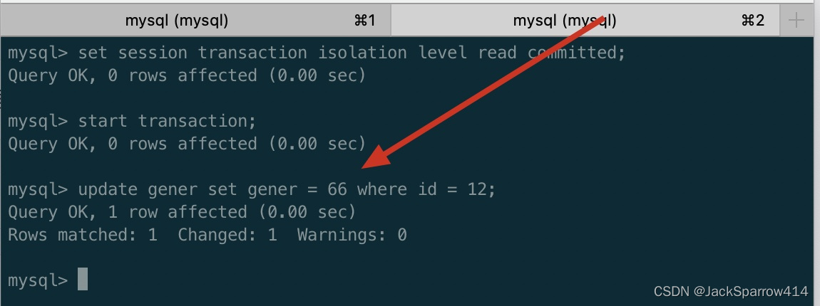 Client A updating gender to 66 in a transaction under READ COMMITTED