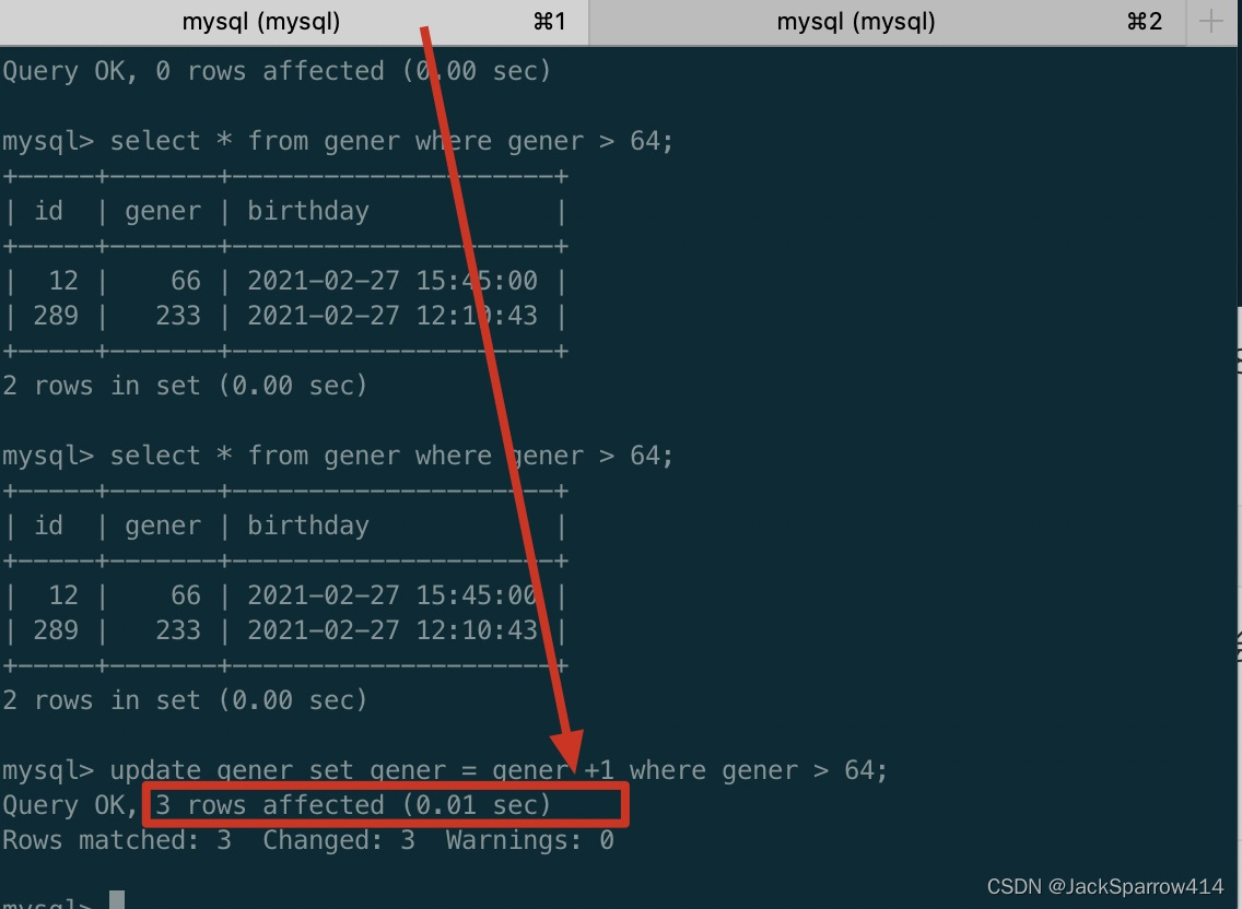 MySQL transaction B querying two rows and then executing an UPDATE that affects three rows