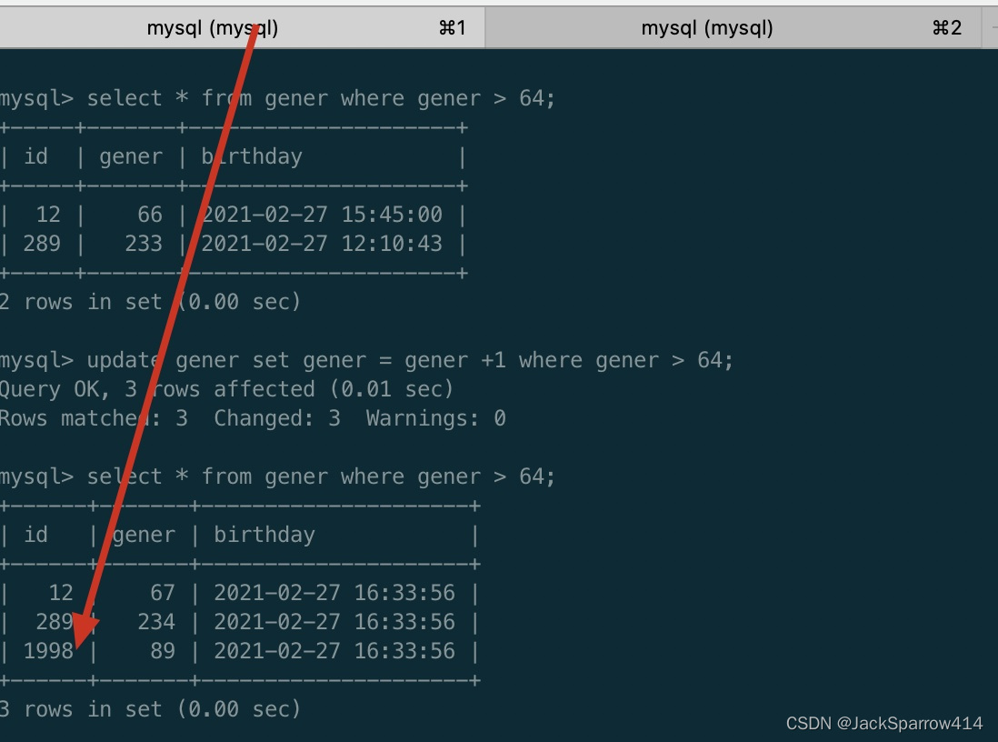 MySQL transaction B querying after an update and seeing the row newly inserted by transaction A