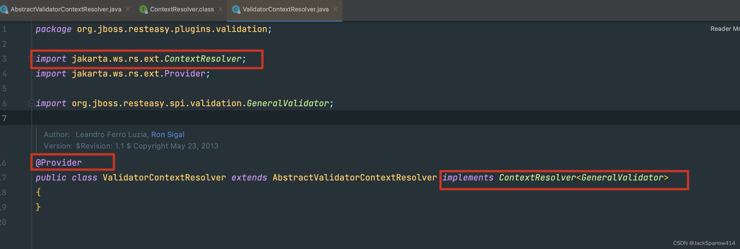 ValidatorContextResolver annotated with @Provider and implementing ContextResolver