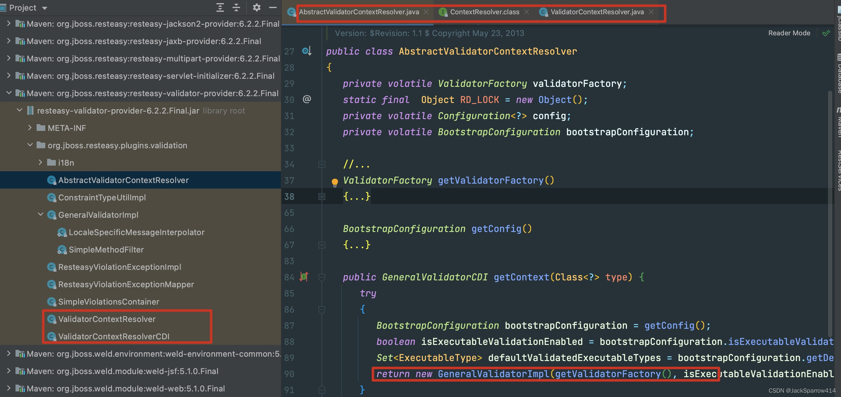 Debugging ValidatorContextResolver returning a GeneralValidatorImpl instance