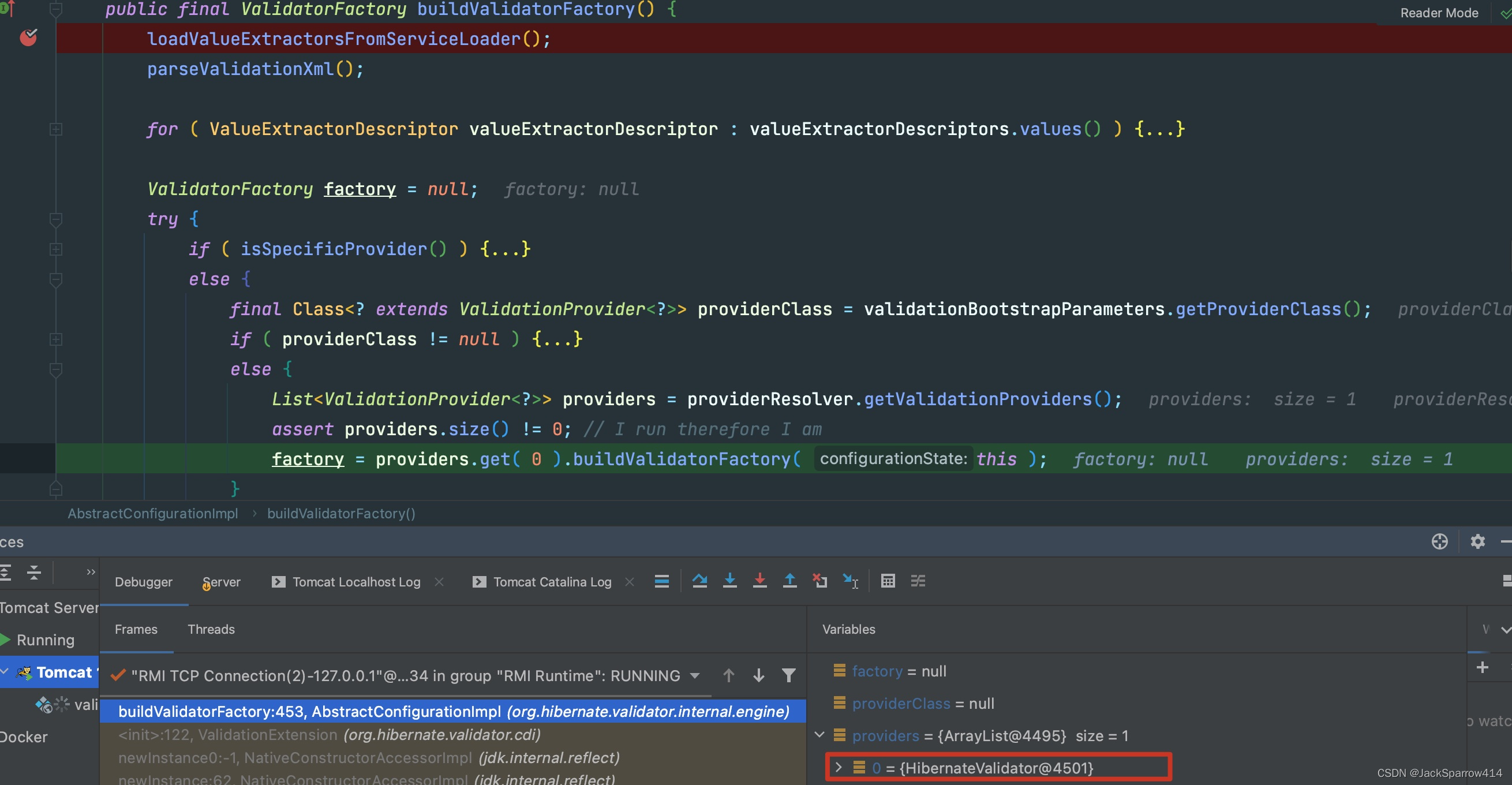 Debugging ValidatorContextResolver.getValidatorFactory obtaining the default validation factory