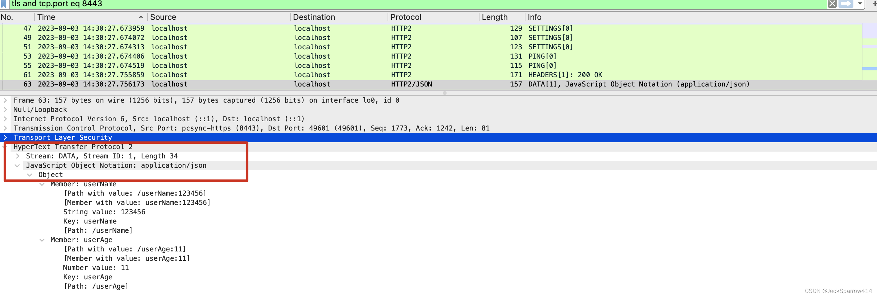 配置密钥日志后 Wireshark 解密并显示 HTTPS 内的 HTTP 请求
