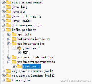 JConsole 中显示的 Kafka producer 相关 metrics