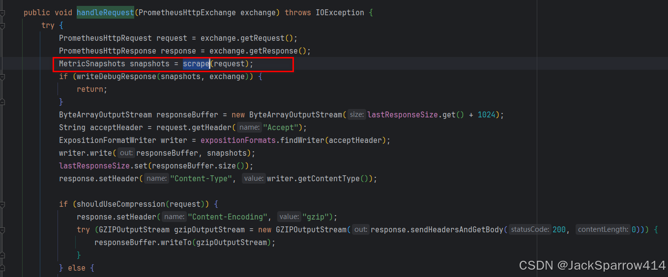 PrometheusScrapeHandler.handleRequest 抓取指标并写入响应