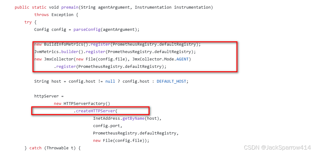 JavaAgent.premain 注册 JMX 指标并启动 HTTP 服务器