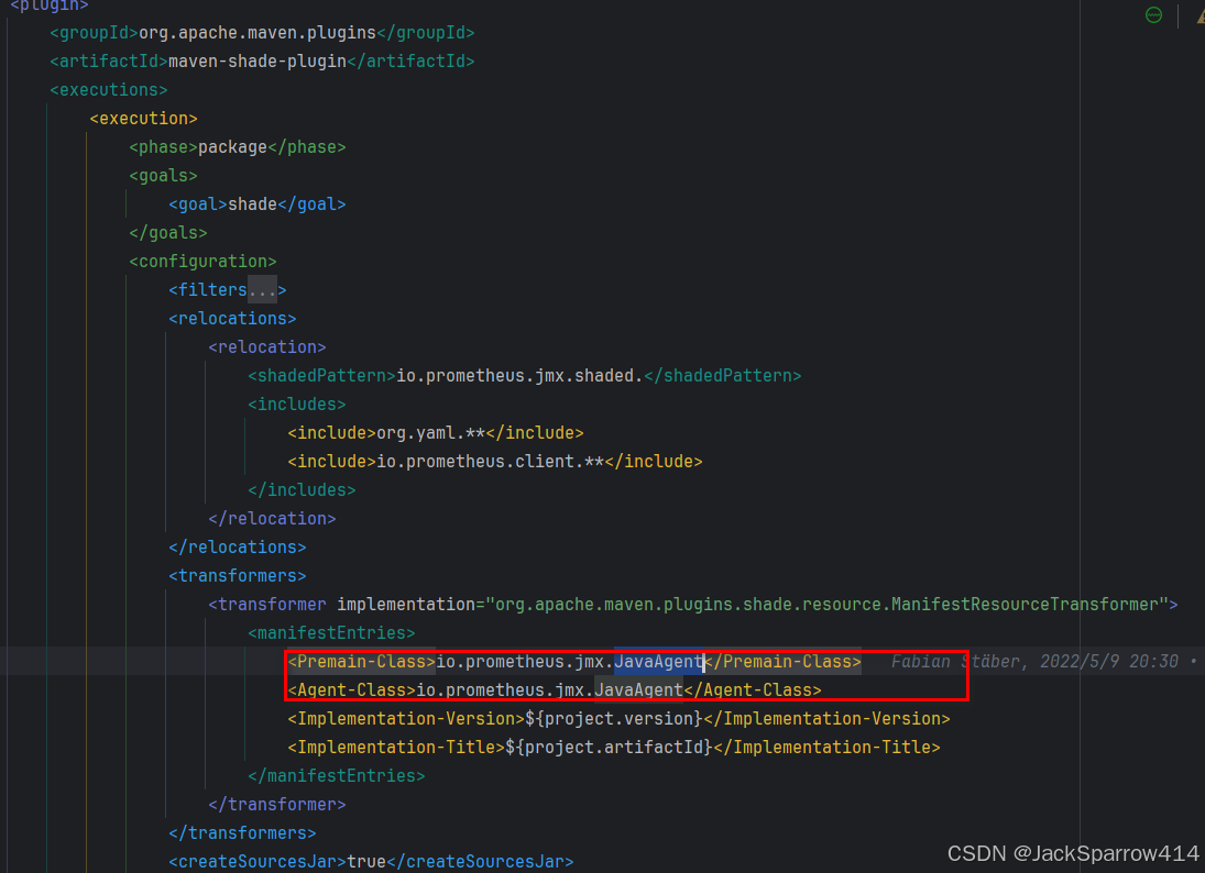 JMX Exporter 的 Maven Shade 配置指定 Premain-Class