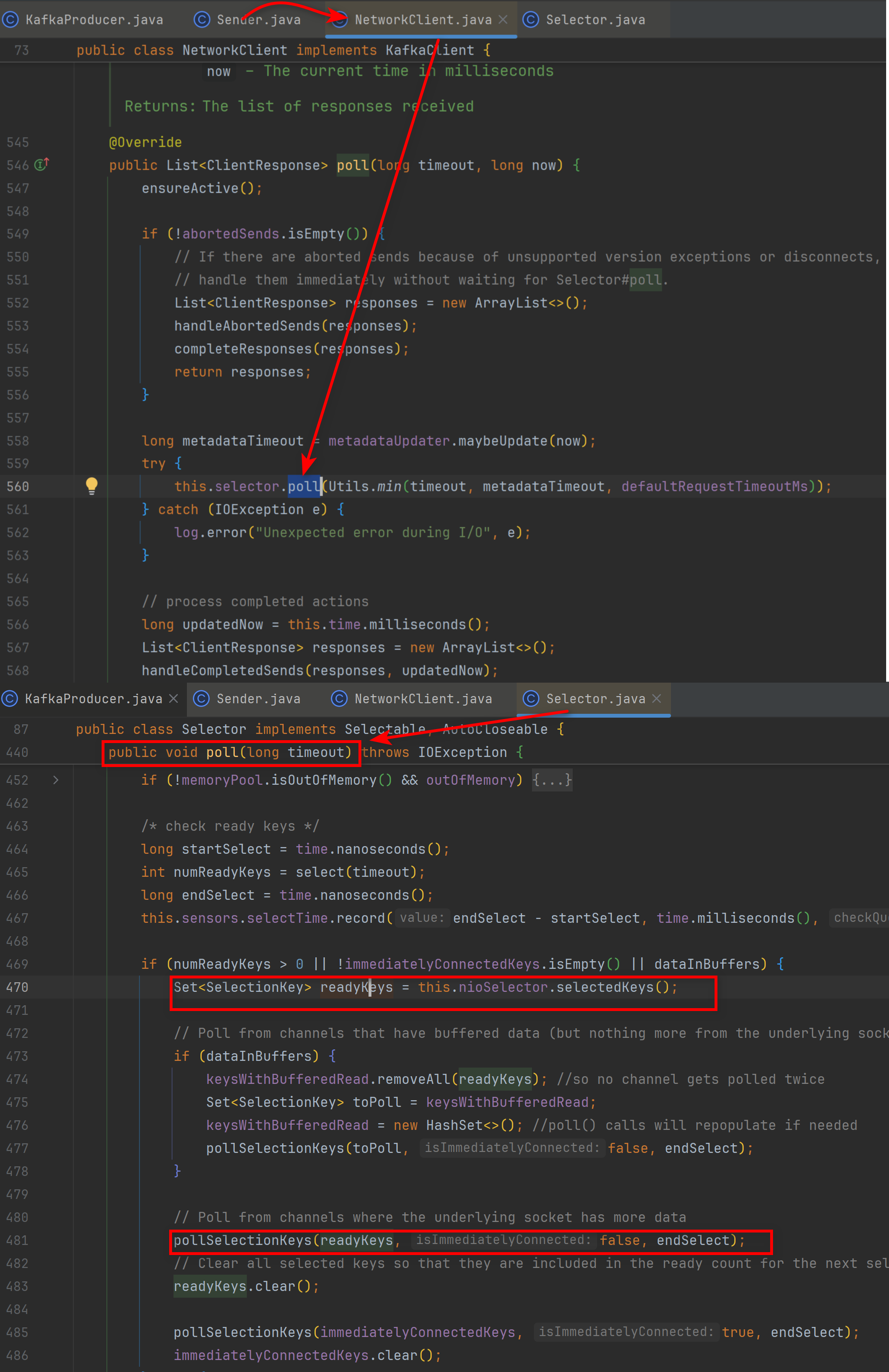 Kafka Sender 调用 NetworkClient.poll 并进入底层 Selector 的源码