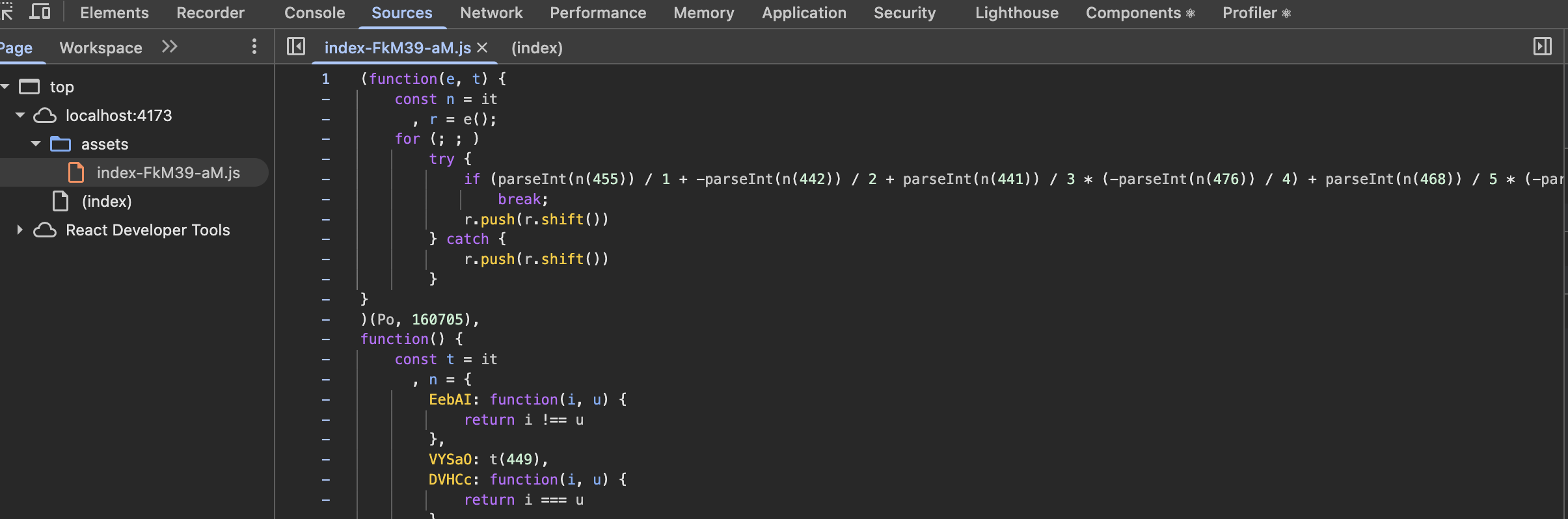 浏览器开发者工具中的混淆 JavaScript 代码
